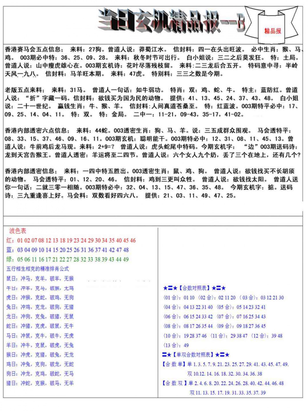 003期当日玄机精品报B[图]